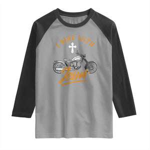 Christian Biker Raglan Shirt I Ride With Jesus Faith Motorcycle TS02 Sport Gray Black Print Your Wear