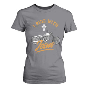 Christian Biker T Shirt For Women I Ride With Jesus Faith Motorcycle TS02 Charcoal Print Your Wear