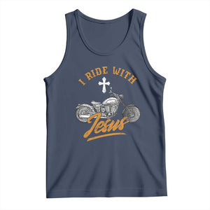 Christian Biker Tank Top I Ride With Jesus Faith Motorcycle TS02 Navy Print Your Wear