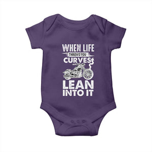 Funny Biker Baby Onesie When Life Throws You Curves Lean Into It Motorcycle TS02 Purple Print Your Wear