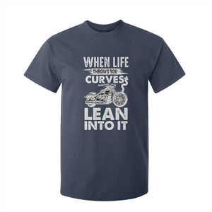 Funny Biker T Shirt For Kid When Life Throws You Curves Lean Into It Motorcycle TS02 Navy Print Your Wear
