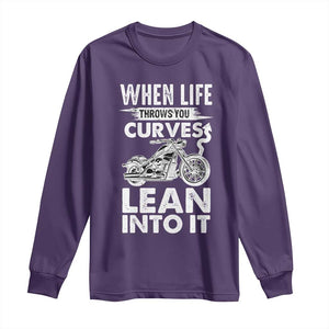 Funny Biker Long Sleeve Shirt When Life Throws You Curves Lean Into It Motorcycle TS02 Purple Print Your Wear