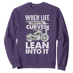 Funny Biker Sweatshirt When Life Throws You Curves Lean Into It Motorcycle TS02 Purple Print Your Wear