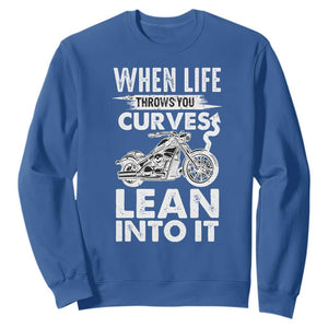 Funny Biker Sweatshirt When Life Throws You Curves Lean Into It Motorcycle TS02 Royal Blue Print Your Wear