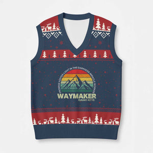 Christian Faith V-Neck Knit Sweater Vest Waymaker Promise Keeper Miracle Worker Retro Vintage TS02 Navy Red Print Your Wear