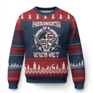 Proud Daughter Of A WWII Vet Ugly Christmas Sweater World War 2 Veteran WW2 TS02 Navy Red Print Your Wear
