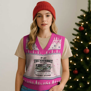 P-47 Thunderbolt WWII Airplane V-Neck Knit Sweater Vest American Muscle Vintage TS02 Hot Pink Print Your Wear