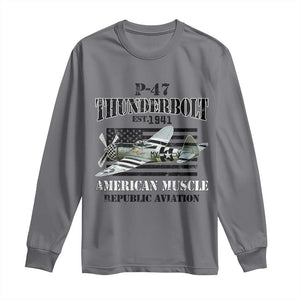 P-47 Thunderbolt WWII Airplane Long Sleeve Shirt American Muscle Vintage TS02 Charcoal Print Your Wear