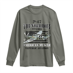 P-47 Thunderbolt WWII Airplane Long Sleeve Shirt American Muscle Vintage TS02 Military Green Print Your Wear