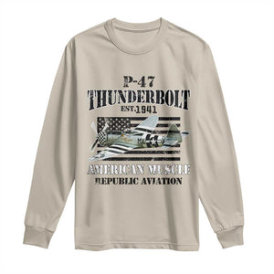 P-47 Thunderbolt WWII Airplane Long Sleeve Shirt American Muscle Vintage TS02 Sand Print Your Wear