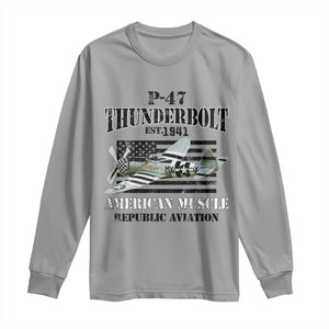 P-47 Thunderbolt WWII Airplane Long Sleeve Shirt American Muscle Vintage TS02 Sport Gray Print Your Wear