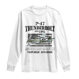 P-47 Thunderbolt WWII Airplane Long Sleeve Shirt American Muscle Vintage TS02 White Print Your Wear