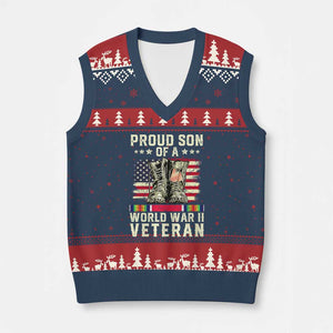 Proud Son Of World War 2 Veteran V-Neck Knit Sweater Vest WWII Vet Pride TS02 Navy Red Print Your Wear