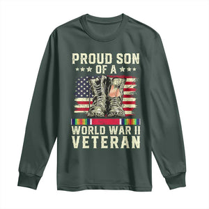 Proud Son Of World War 2 Veteran Long Sleeve Shirt WWII Vet Pride TS02 Dark Forest Green Print Your Wear