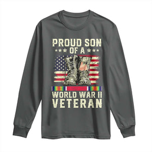 Proud Son Of World War 2 Veteran Long Sleeve Shirt WWII Vet Pride TS02 Dark Heather Print Your Wear