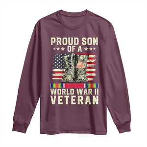 Proud Son Of World War 2 Veteran Long Sleeve Shirt WWII Vet Pride TS02 Maroon Print Your Wear