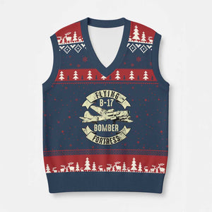 Vintage B-17 Bomber WW2 Aircraft V-Neck Knit Sweater Vest Plane Aviation Fighter Airplane Retro Grunge TS02 Navy Red Print Your Wear