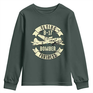 Vintage B-17 Bomber WW2 Aircraft Youth Sweatshirt Plane Aviation Fighter Airplane Retro Grunge TS02 Dark Forest Green Print Your Wear