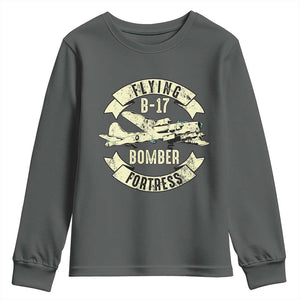 Vintage B-17 Bomber WW2 Aircraft Youth Sweatshirt Plane Aviation Fighter Airplane Retro Grunge TS02 Dark Heather Print Your Wear