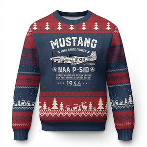 P-51 Mustang Ugly Christmas Sweater North American Aviation WW2 P51 Fighter Plane TS02 Navy Red Print Your Wear