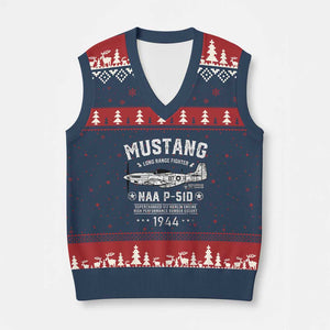 P-51 Mustang V-Neck Knit Sweater Vest North American Aviation WW2 P51 Fighter Plane TS02 Navy Red Print Your Wear
