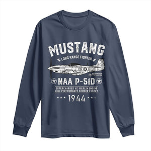 P-51 Mustang Long Sleeve Shirt North American Aviation WW2 P51 Fighter Plane TS02 Navy Print Your Wear