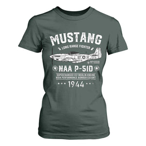 P-51 Mustang T Shirt For Women North American Aviation WW2 P51 Fighter Plane TS02 Dark Forest Green Print Your Wear