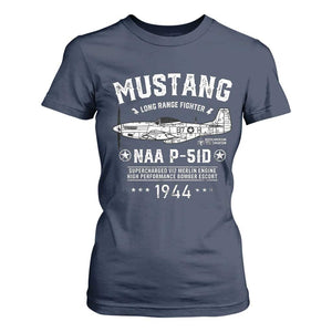 P-51 Mustang T Shirt For Women North American Aviation WW2 P51 Fighter Plane TS02 Navy Print Your Wear