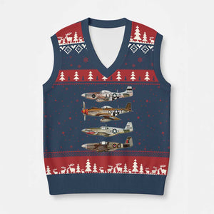WW2 Warplanes B-17 P51 V-Neck Knit Sweater Vest Vintage WWII Fighter Planes Iconic Military Aircraft TS02 Navy Red Print Your Wear