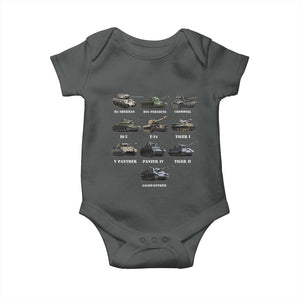 WW2 Tanks Baby Onesie M4 Sherman Panzer IV Tiger II T-34 History Buff TS02 Dark Heather Print Your Wear