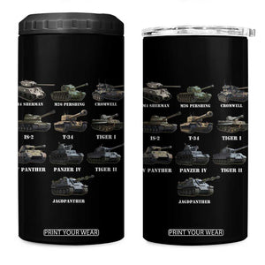 WW2 Tanks 4 in 1 Can Cooler Tumbler M4 Sherman Panzer IV Tiger II T-34 History Buff TS02 One Size: 16 oz Black Print Your Wear
