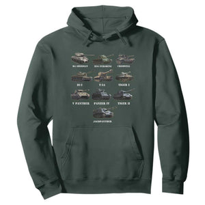 WW2 Tanks Hoodie M4 Sherman Panzer IV Tiger II T-34 History Buff TS02 Dark Forest Green Print Your Wear