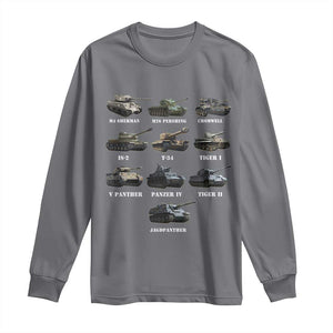 WW2 Tanks Long Sleeve Shirt M4 Sherman Panzer IV Tiger II T-34 History Buff TS02 Charcoal Print Your Wear