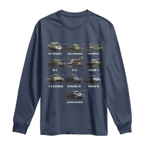 WW2 Tanks Long Sleeve Shirt M4 Sherman Panzer IV Tiger II T-34 History Buff TS02 Navy Print Your Wear
