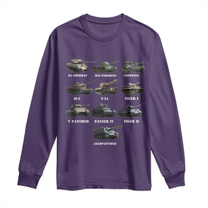 WW2 Tanks Long Sleeve Shirt M4 Sherman Panzer IV Tiger II T-34 History Buff TS02 Purple Print Your Wear
