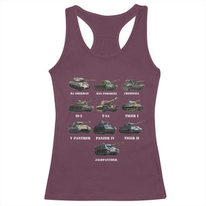 WW2 Tanks Racerback Tank Top M4 Sherman Panzer IV Tiger II T-34 History Buff TS02 Maroon Print Your Wear