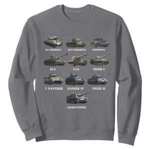 WW2 Tanks Sweatshirt M4 Sherman Panzer IV Tiger II T-34 History Buff TS02 Charcoal Print Your Wear