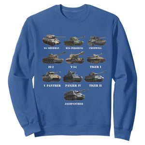 WW2 Tanks Sweatshirt M4 Sherman Panzer IV Tiger II T-34 History Buff TS02 Royal Blue Print Your Wear