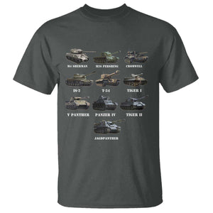 WW2 Tanks T Shirt M4 Sherman Panzer IV Tiger II T-34 History Buff TS02 Dark Heather Print Your Wear