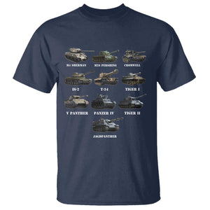WW2 Tanks T Shirt M4 Sherman Panzer IV Tiger II T-34 History Buff TS02 Navy Print Your Wear
