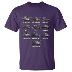 WW2 Tanks T Shirt M4 Sherman Panzer IV Tiger II T-34 History Buff TS02 Purple Print Your Wear