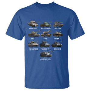 WW2 Tanks T Shirt M4 Sherman Panzer IV Tiger II T-34 History Buff TS02 Royal Blue Print Your Wear