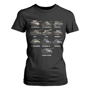 WW2 Tanks T Shirt For Women M4 Sherman Panzer IV Tiger II T-34 History Buff TS02 Black Print Your Wear