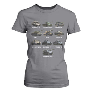 WW2 Tanks T Shirt For Women M4 Sherman Panzer IV Tiger II T-34 History Buff TS02 Charcoal Print Your Wear