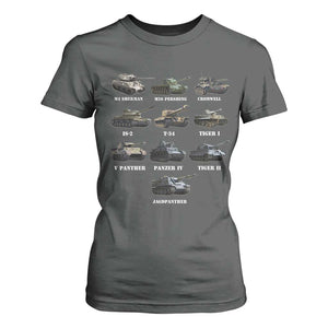 WW2 Tanks T Shirt For Women M4 Sherman Panzer IV Tiger II T-34 History Buff TS02 Dark Heather Print Your Wear