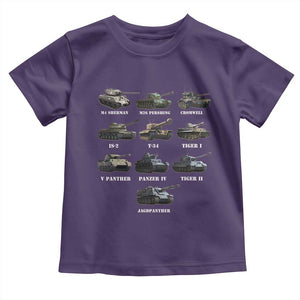 WW2 Tanks Toddler T Shirt M4 Sherman Panzer IV Tiger II T-34 History Buff TS02 Purple Print Your Wear