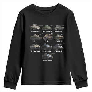 WW2 Tanks Youth Sweatshirt M4 Sherman Panzer IV Tiger II T-34 History Buff TS02 Black Print Your Wear