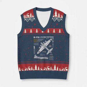 B-17 Flying Fortress V-Neck Knit Sweater Vest WW2 B-17G Bomber Vintage Aviation TS02 Navy Red Print Your Wear