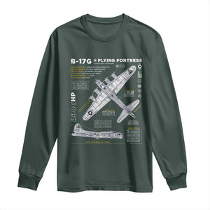 B-17 Flying Fortress Long Sleeve Shirt WW2 B-17G Bomber Vintage Aviation TS02 Dark Forest Green Print Your Wear