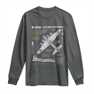 B-17 Flying Fortress Long Sleeve Shirt WW2 B-17G Bomber Vintage Aviation TS02 Dark Heather Print Your Wear